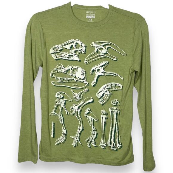 Boys Crewcuts Dinosaur Bones Glow in the Dark Long Sleeve Shirt 12 - Picture 1 of 5